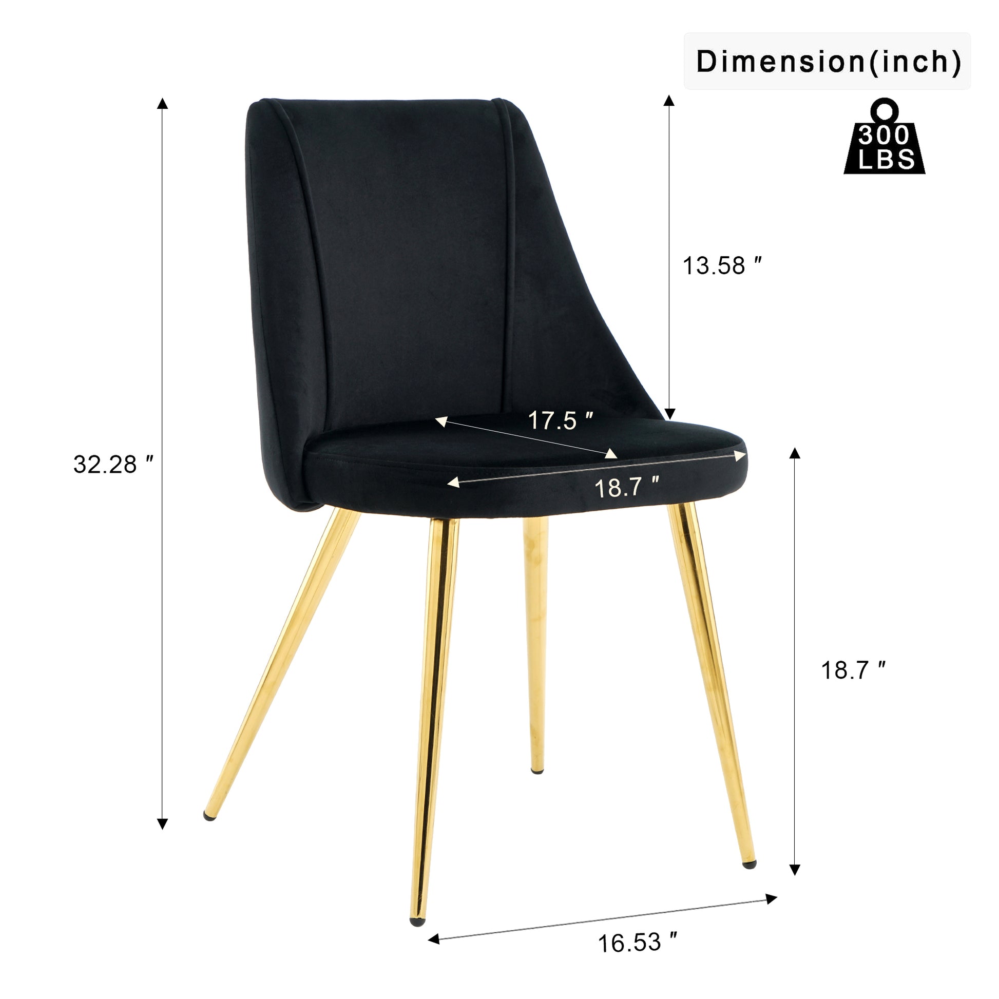 Modern Simple Velvet Dining Black Chair Home Bedroom Stool Back Dressing Chair Student Desk Chair Gold Metal Legs Set Of 4 Metal Black Velvet