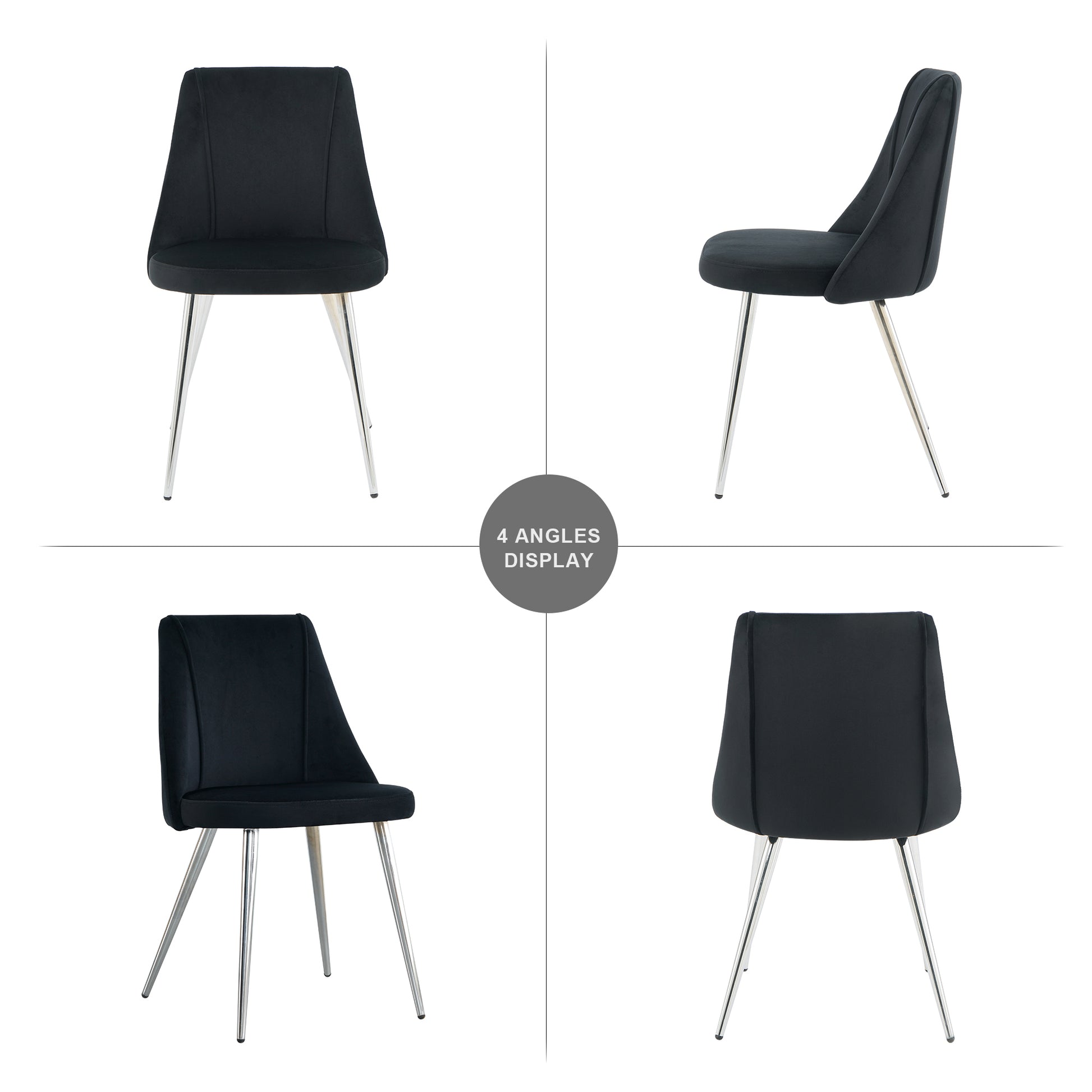 Modern Simple Velvet Black Dining Chair Home Bedroom Stool Back Dressing Chair Student Desk Chair Chrome Metal Legs Set Of 4 Metal Black Velvet