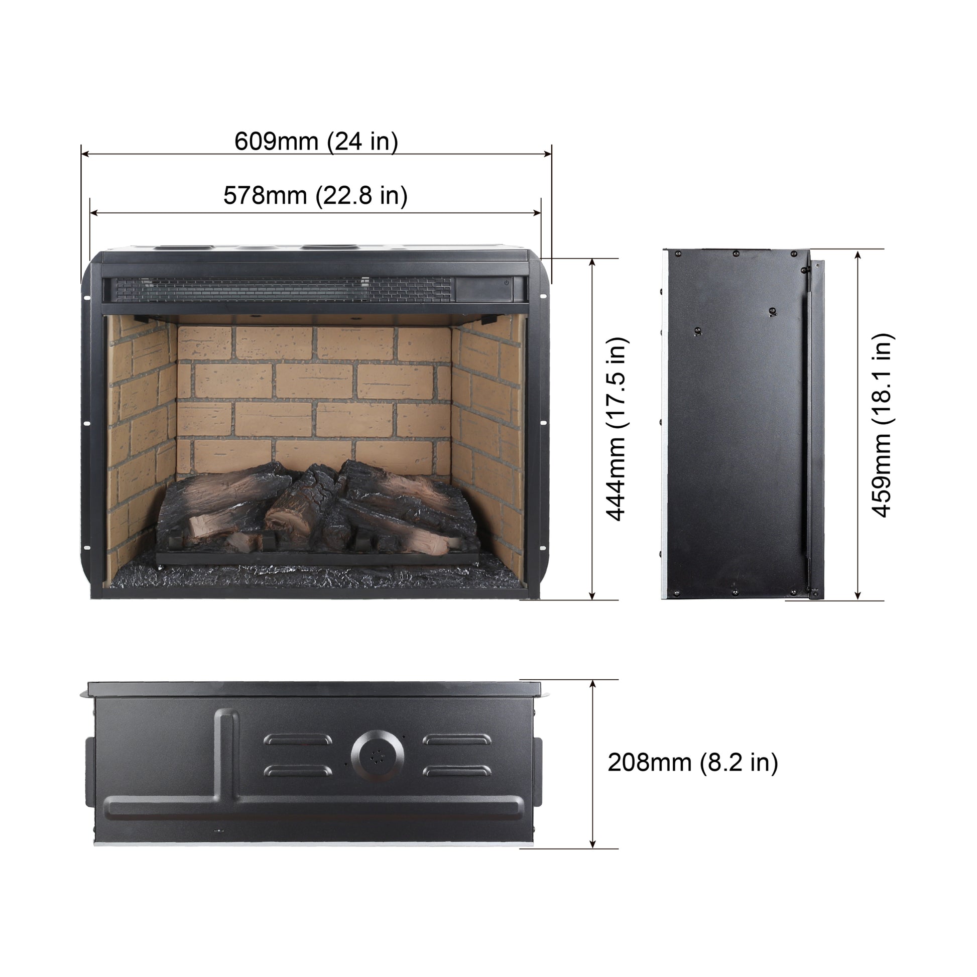23 Inch Infrared Quartz Heater Fireplace Insert Woodlog Version With Brick Powder Coated Electric Antique Black Vent Free Primary Living Space Yes Insert Tempered Glass Sheet Metal Plastic Electric
