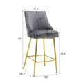 Hengming Velvet High Bar Chair With Gold Zipper High Back, Suitable For Bar Area, Dining Area, Leisure Area And Other Occasions Gray Velvet