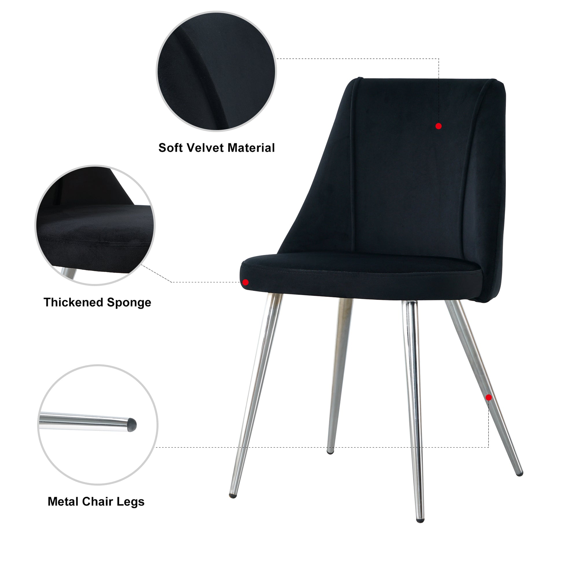 Modern Simple Velvet Black Dining Chair Home Bedroom Stool Back Dressing Chair Student Desk Chair Chrome Metal Legs Set Of 4 Metal Black Velvet