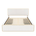 Queen Size Upholstered Platform Bed With 4 Drawers And Golden Edge On The Headboard & Footboard, White Queen White Upholstered