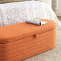 Video Welike Length 45.5 Inchesstorage Ottoman Bench Upholstered Fabric Storage Bench End Of Bed Stool With Safety Hinge For Bedroom, Living Room, Entryway, Orange Teddy. Orange Foam Fabric