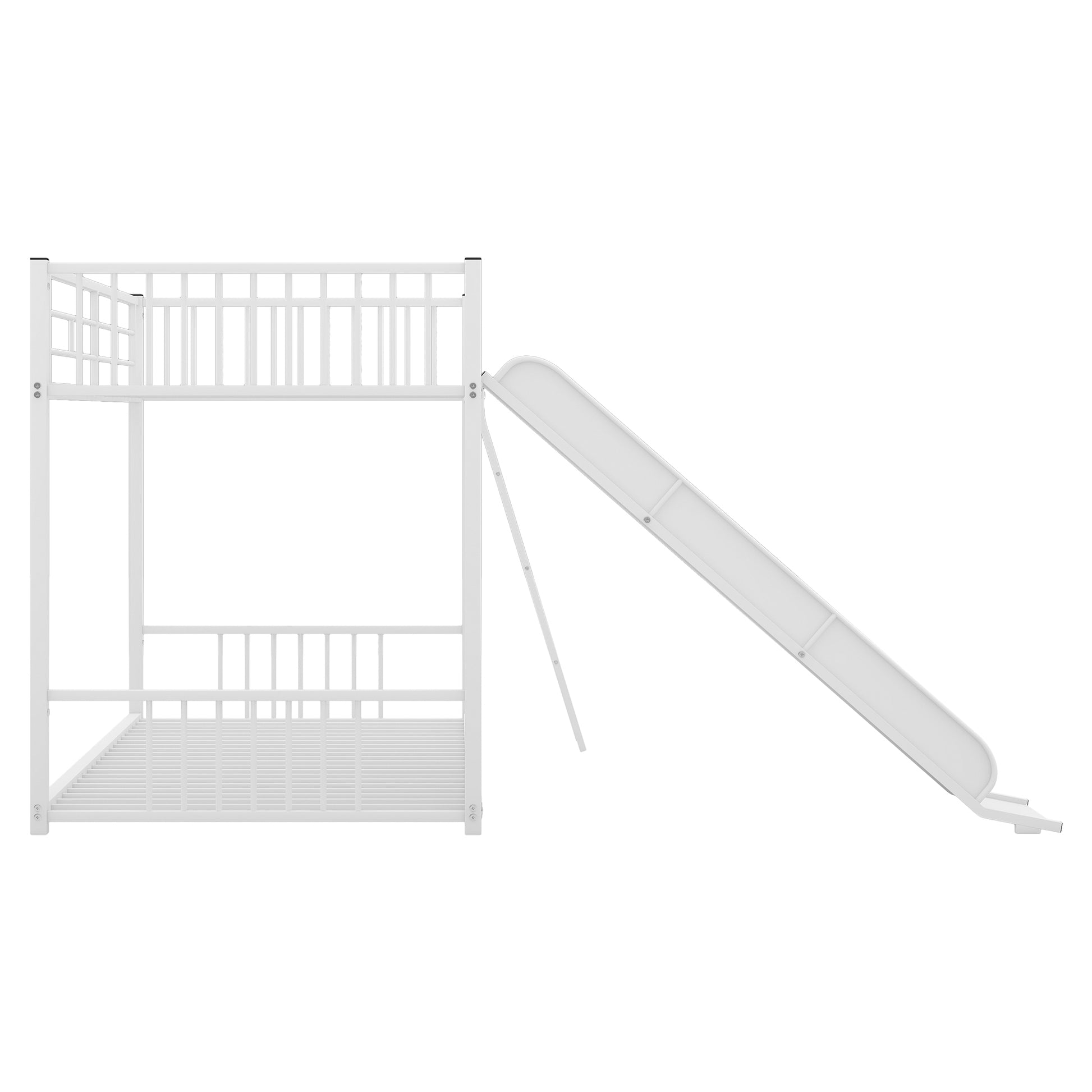 Metal Bunk Bed With Slide, Twin Over Twin, White Box Spring Not Required White Metal Bedroom Metal