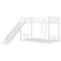 Metal Bunk Bed With Slide, Twin Over Twin, White Box Spring Not Required White Metal Bedroom Metal