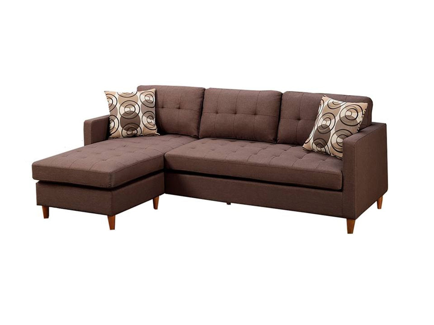 Chocolate Polyfiber Sectional Sofa Living Room Furniture Reversible Chaise Couch Pillows Tufted Back Modular Sectionals Chocolate Wood Primary Living Space Tufted Back Contemporary,Modern L Shaped Pine Square Arms Fabric 4 Seat