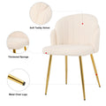 Modern Simple Teddy Fleece Dining Chair Fabric Upholstered Chairs Home Bedroom Stool Back Dressing Chair Gold Metal Legs Set Of 2 Beige Metal