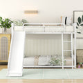 Metal Bunk Bed With Slide, Twin Over Twin, White Box Spring Not Required White Metal Bedroom Metal