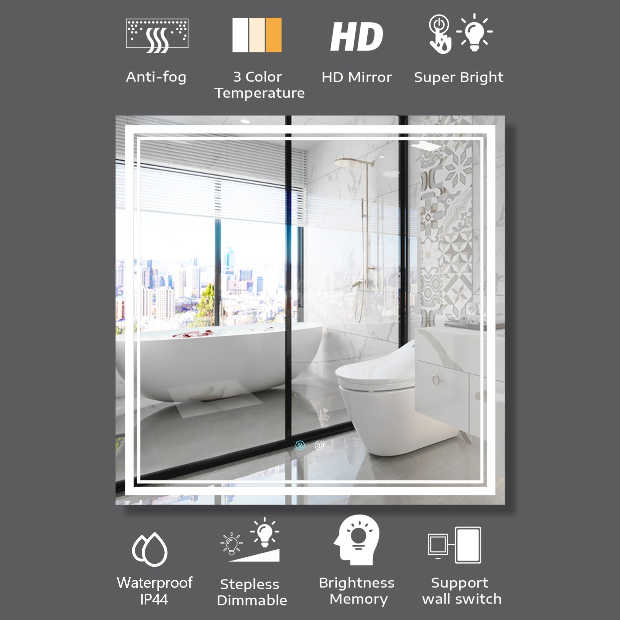 36 x 36 LED Mirror for Bathroom, LED Vanity Mirror natural-modern-glass