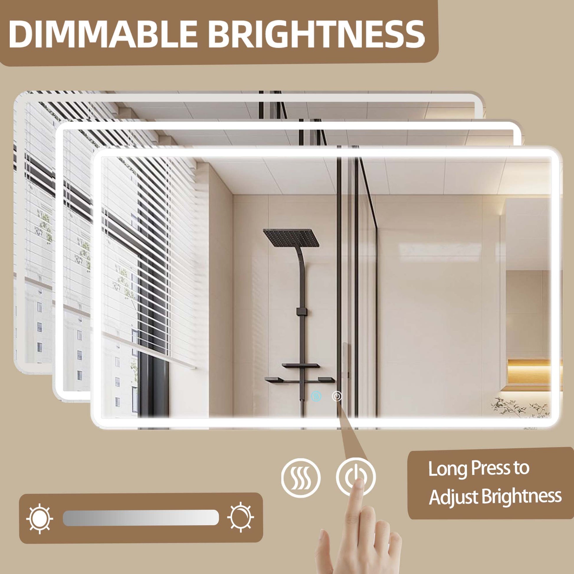 60 X 36 Led Mirror For Bathroom, Led Vanity Mirror, Adjustable 3 Color, Dimmable Vanity Mirror With Lights, Anti Fog, Touch Control Wall Mounted Bathroom Mirror,Vertical Natural Modern Glass