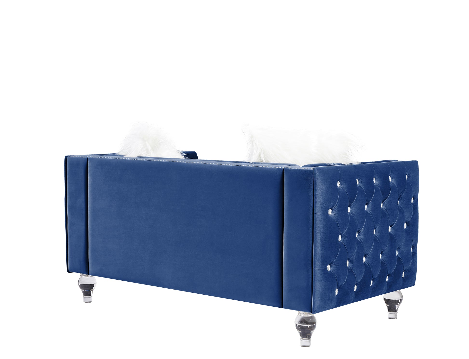 2066 Three Person Navy Blue Seat Armrest Navy Blue Velvet