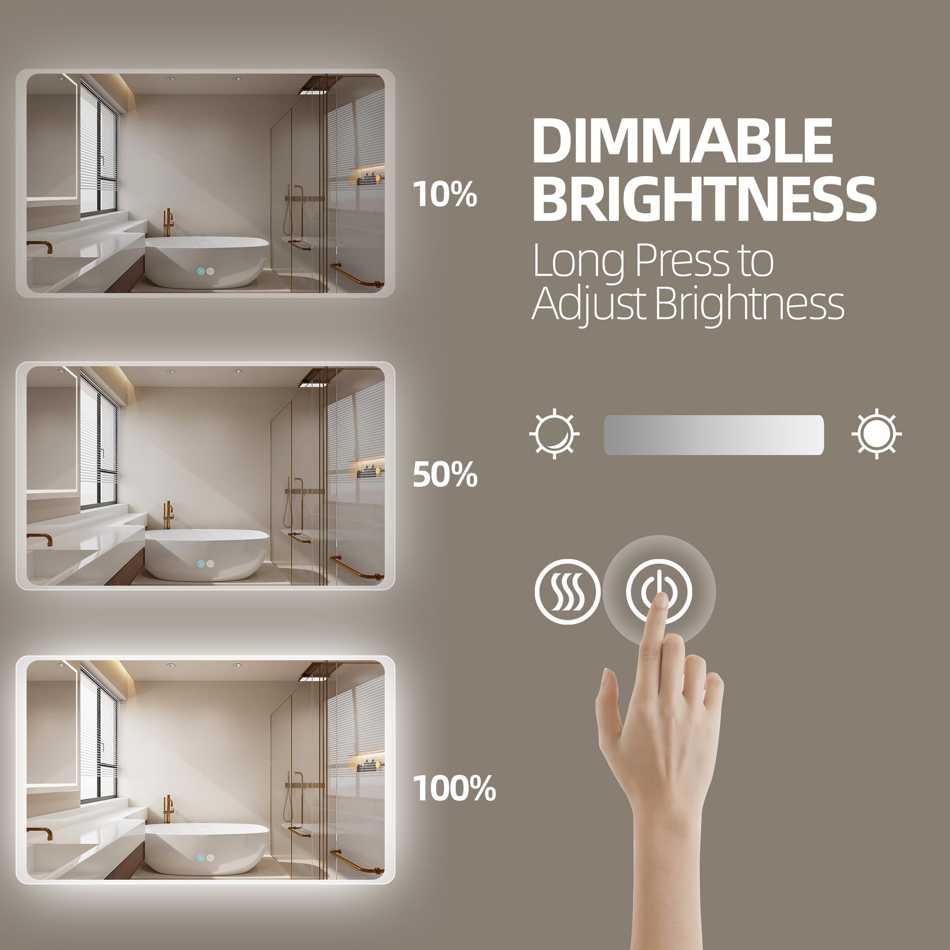 60 X 36 Led Mirror For Bathroom, Led Vanity Mirror, Adjustable 3 Color, Dimmable Vanity Mirror With Lights, Anti Fog, Touch Control Wall Mounted Bathroom Mirror,Vertical Natural Modern Glass