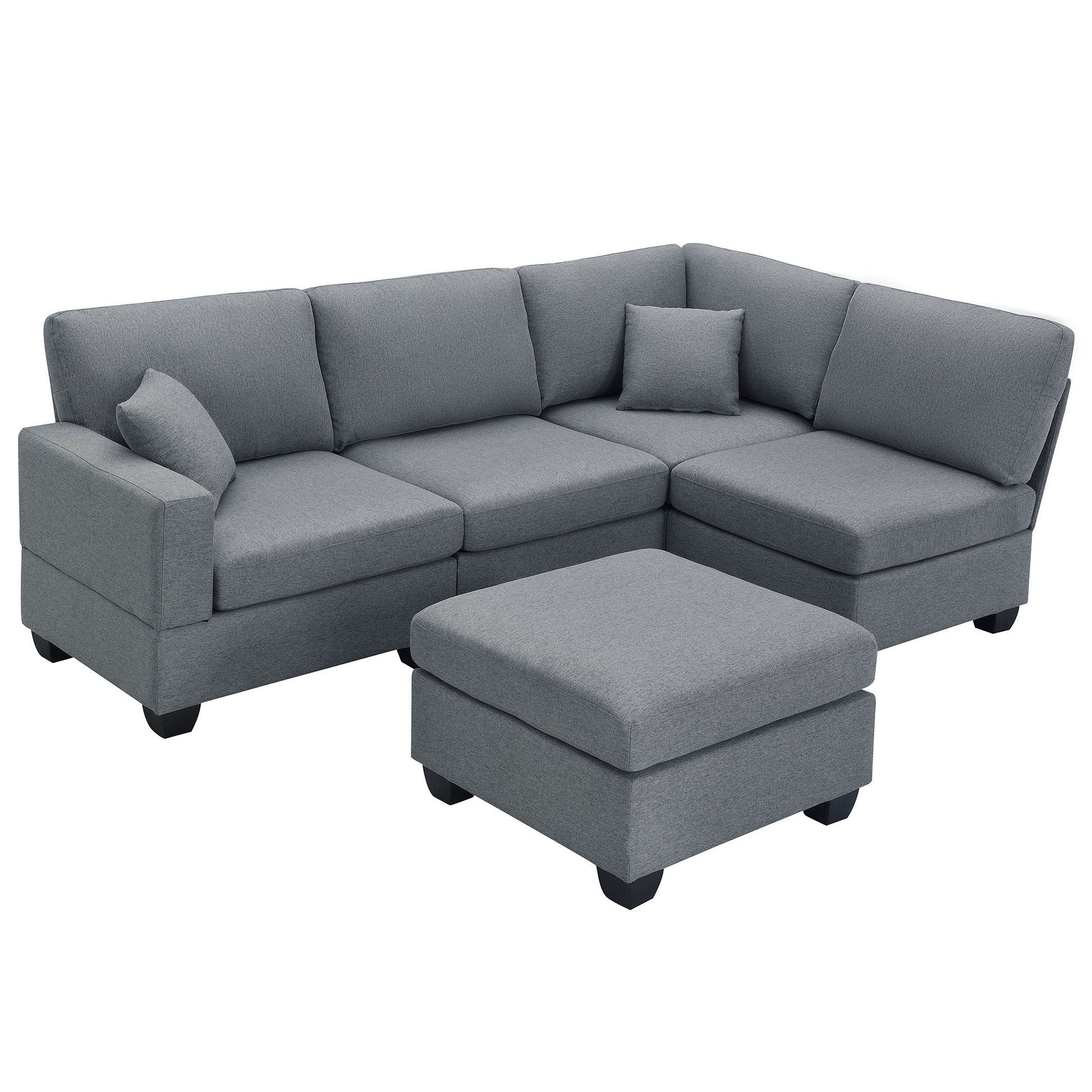 89.8*60.2" Modern Sectional Sofa,5 Seat Modular Couch Set With Convertible Ottoman,L Shape Linen Fabric Corner Couch Set With 2 Pillows For Living Room,Apartment,Office, 3 Colors Dark Grey Linen