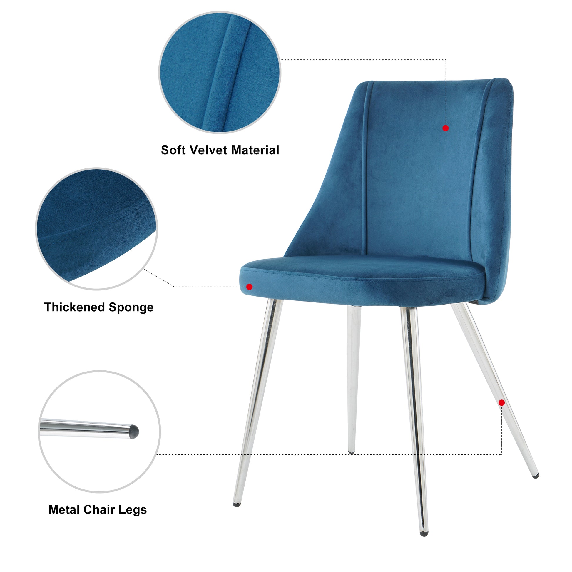 Modern Simple Velvet Blue Dining Chair Home Bedroom Stool Back Dressing Chair Student Desk Chair Chrome Metal Legs Set Of 4 Metal Blue Velvet