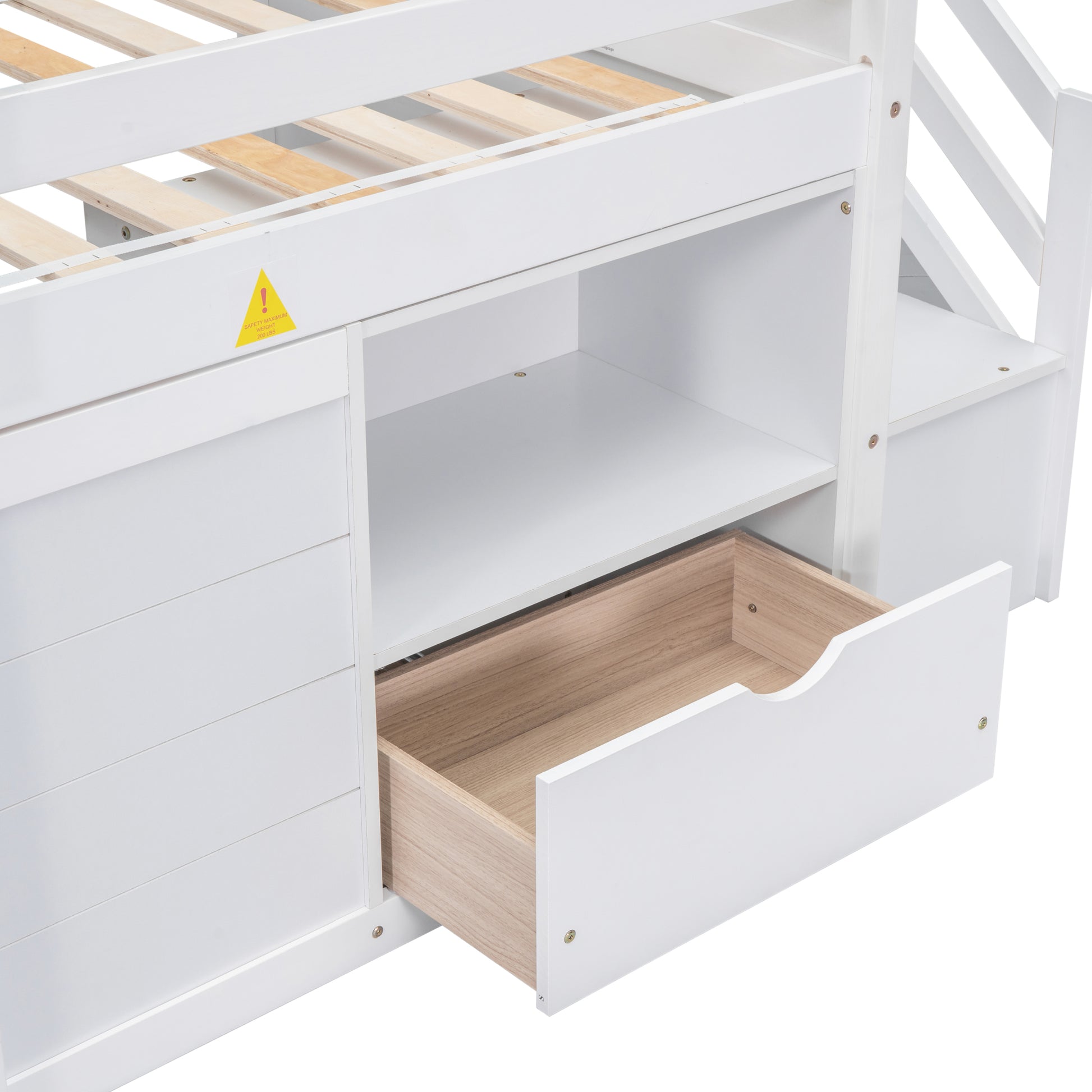 Twin Bed, Solid Wood Twin Size Low Loft Bed With Stair, Drawer, And Shelf Of White Color Twin White Pine