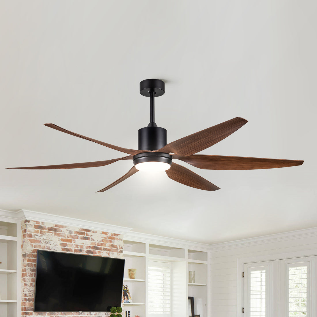 66" Vintage Ceiling Fan Lighting With Brown Blades In Integrated Led Black Brown Abs