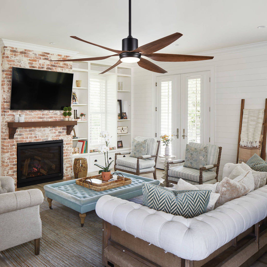 66" Vintage Ceiling Fan Lighting With Brown Blades In Integrated Led Black Brown Abs