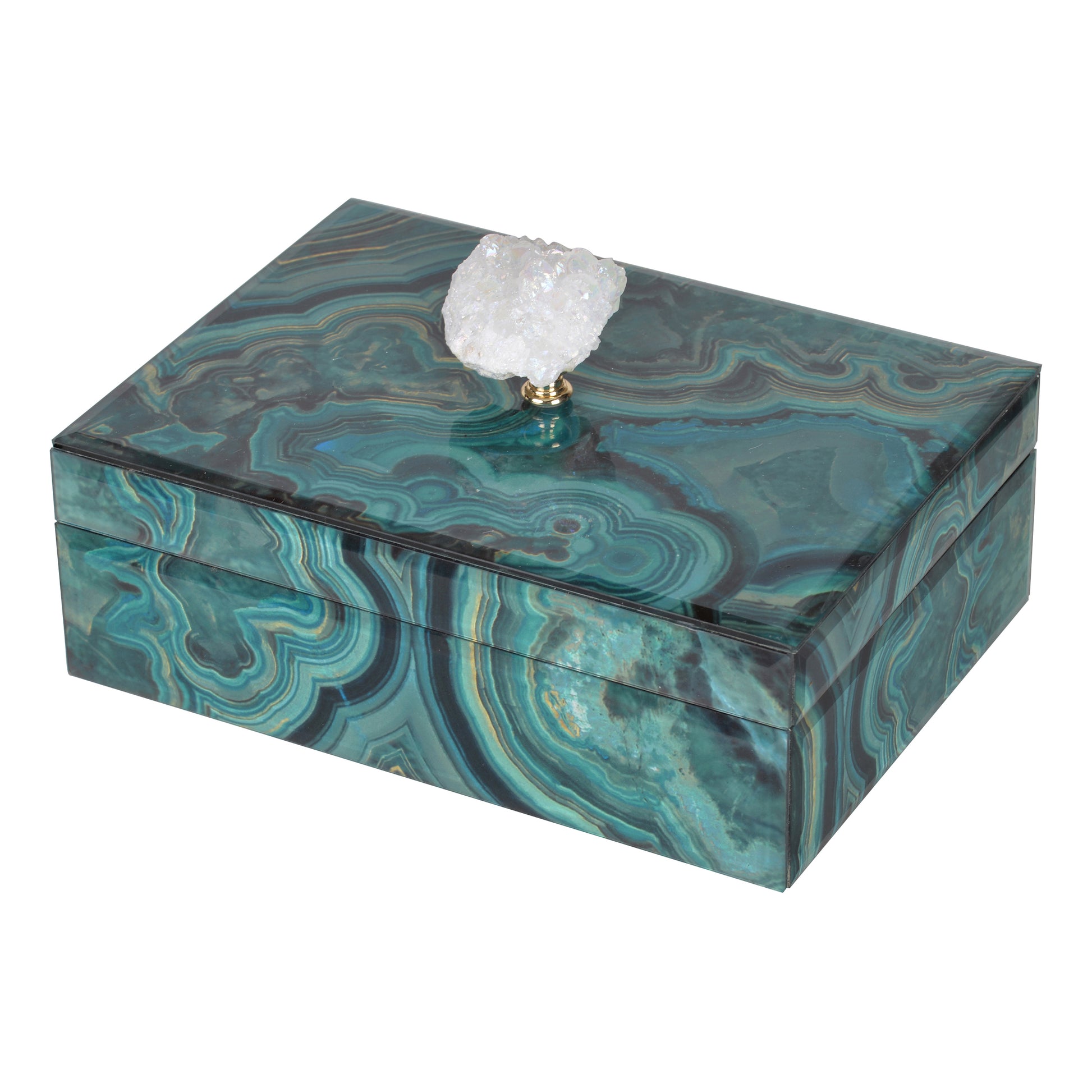 10" X 7" X 5" Bethany Marbled Jewelry Box, Stackable Decorative Storage Boxes With Lids Colorful Mdf Glass