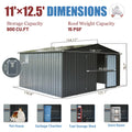 Backyard Storage Shed 11' X 12.5' With Galvanized Steel Frame & Windows, Outdoor Garden Shed Metal Utility Tool Storage Room With Lockable Door For Patio Dark Gray Dark Gray Metal