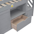 Twin Bed, Solid Wood Twin Size Low Loft Bed With Stair, Drawer, And Shelf Of Grey Color Gray Pine