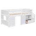 Twin Bed, Solid Wood Twin Size Low Loft Bed With Stair, Drawer, And Shelf Of White Color Twin White Pine