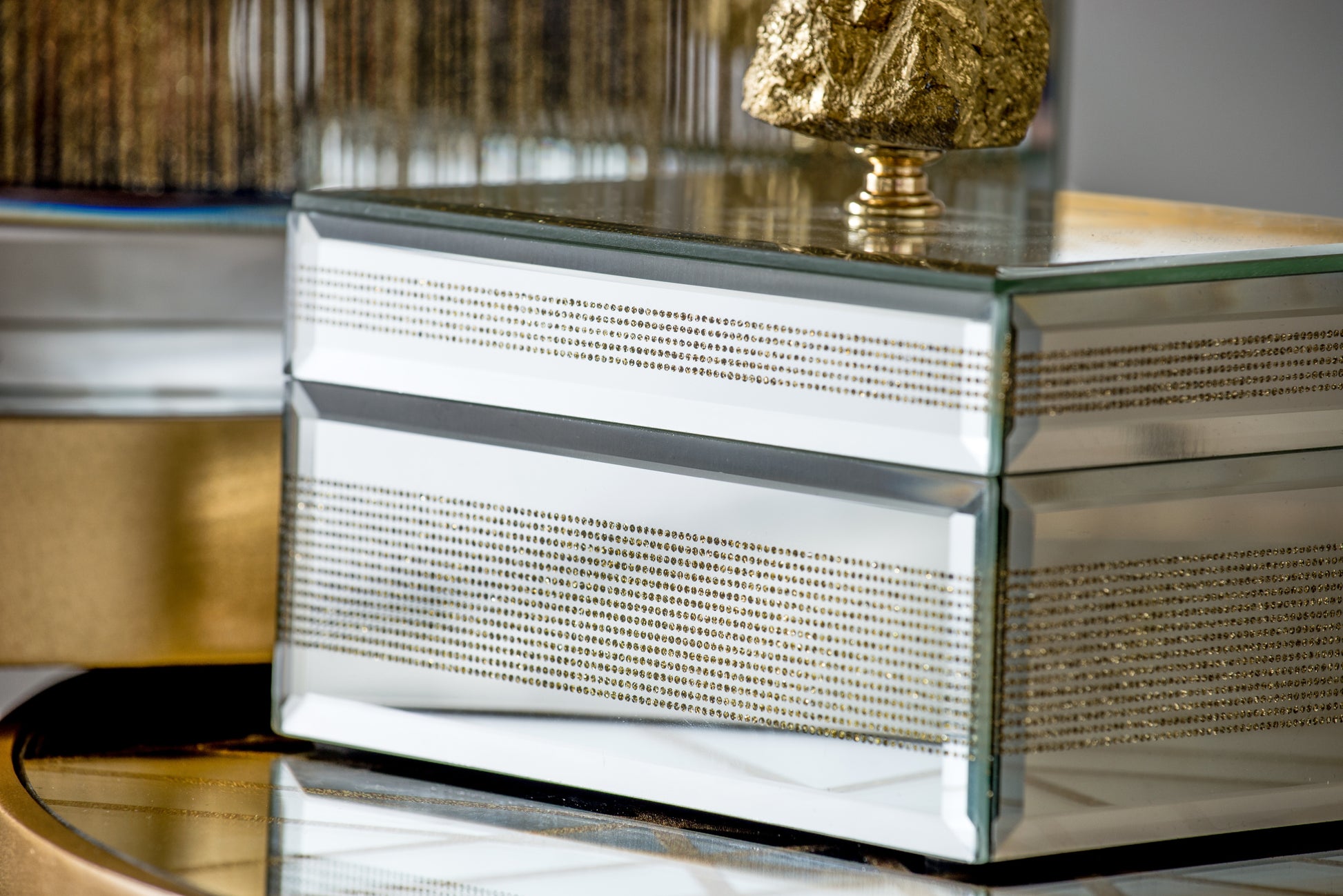 6" X 5" X 5.5" Sullivan Striped Decorative Box, Stackable Decorative Storage Boxes With Lids Silver Mdf Glass