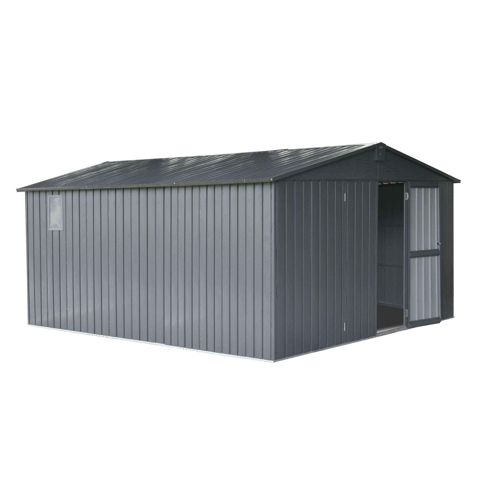 Backyard Storage Shed 11' X 12.5' With Galvanized Steel Frame & Windows, Outdoor Garden Shed Metal Utility Tool Storage Room With Lockable Door For Patio Dark Gray Dark Gray Metal