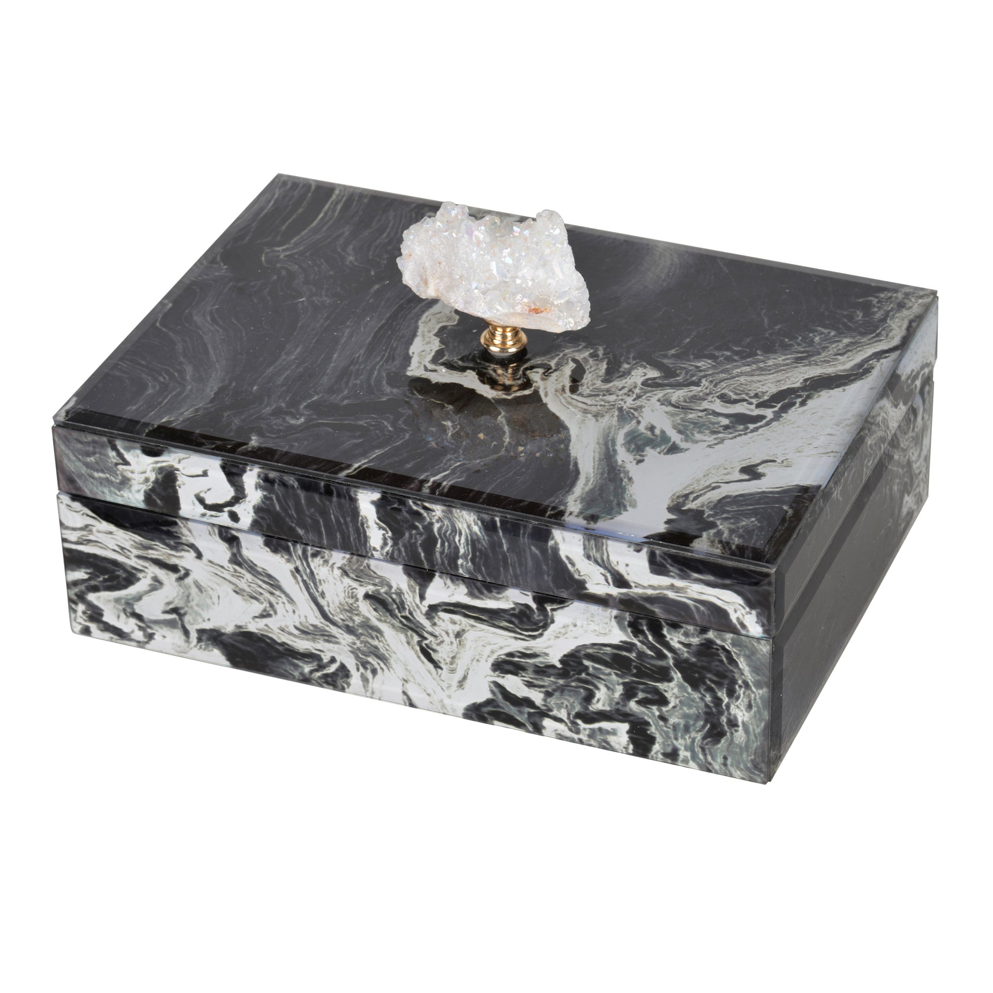 10" X 7" X 5" Black Marbled Jewelry Box, Stackable Decorative Storage Boxes With Lids Black Mdf Glass