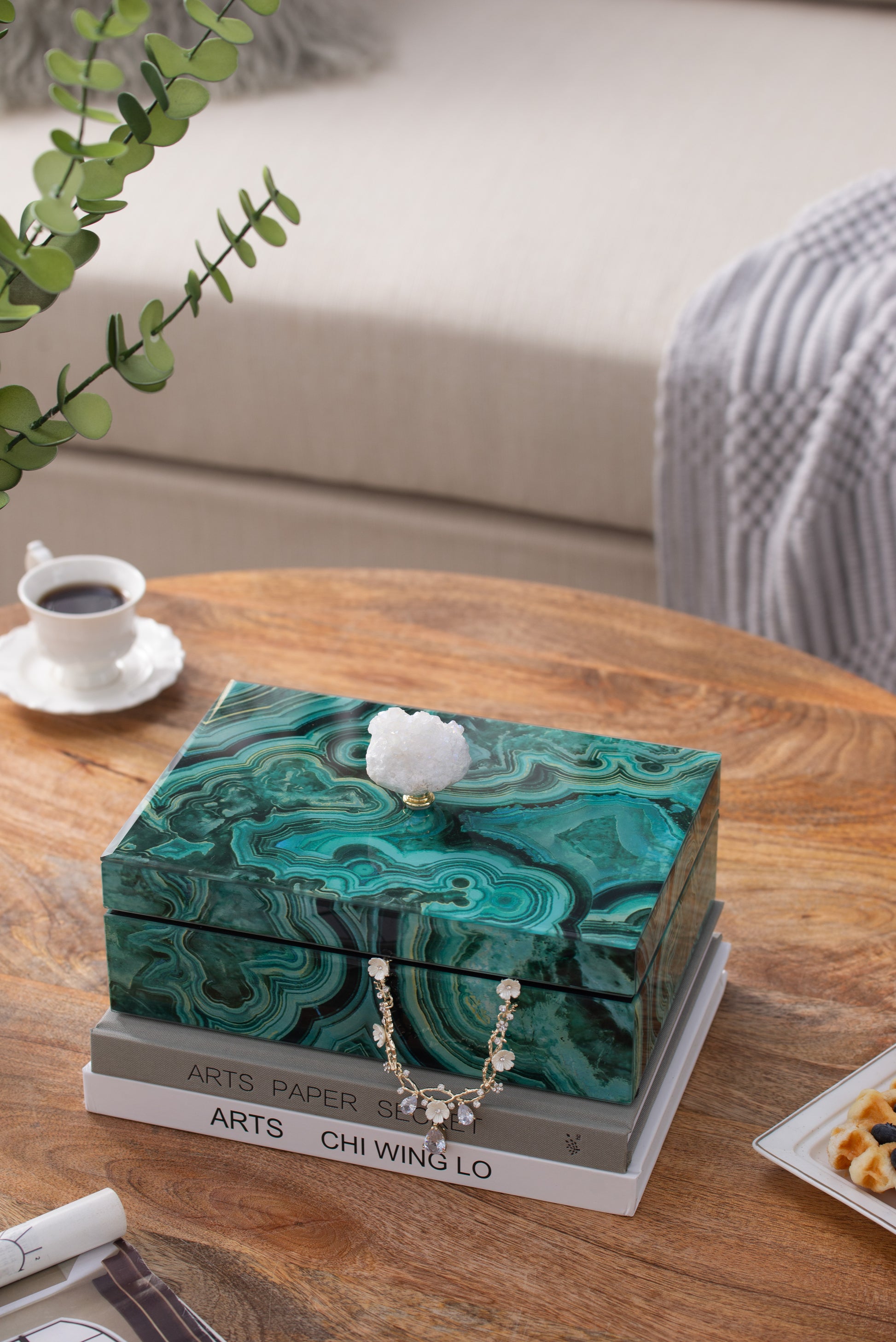 10" X 7" X 5" Bethany Marbled Jewelry Box, Stackable Decorative Storage Boxes With Lids Colorful Mdf Glass