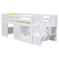 Twin Bed, Solid Wood Twin Size Low Loft Bed With Stair, Drawer, And Shelf Of White Color Twin White Pine