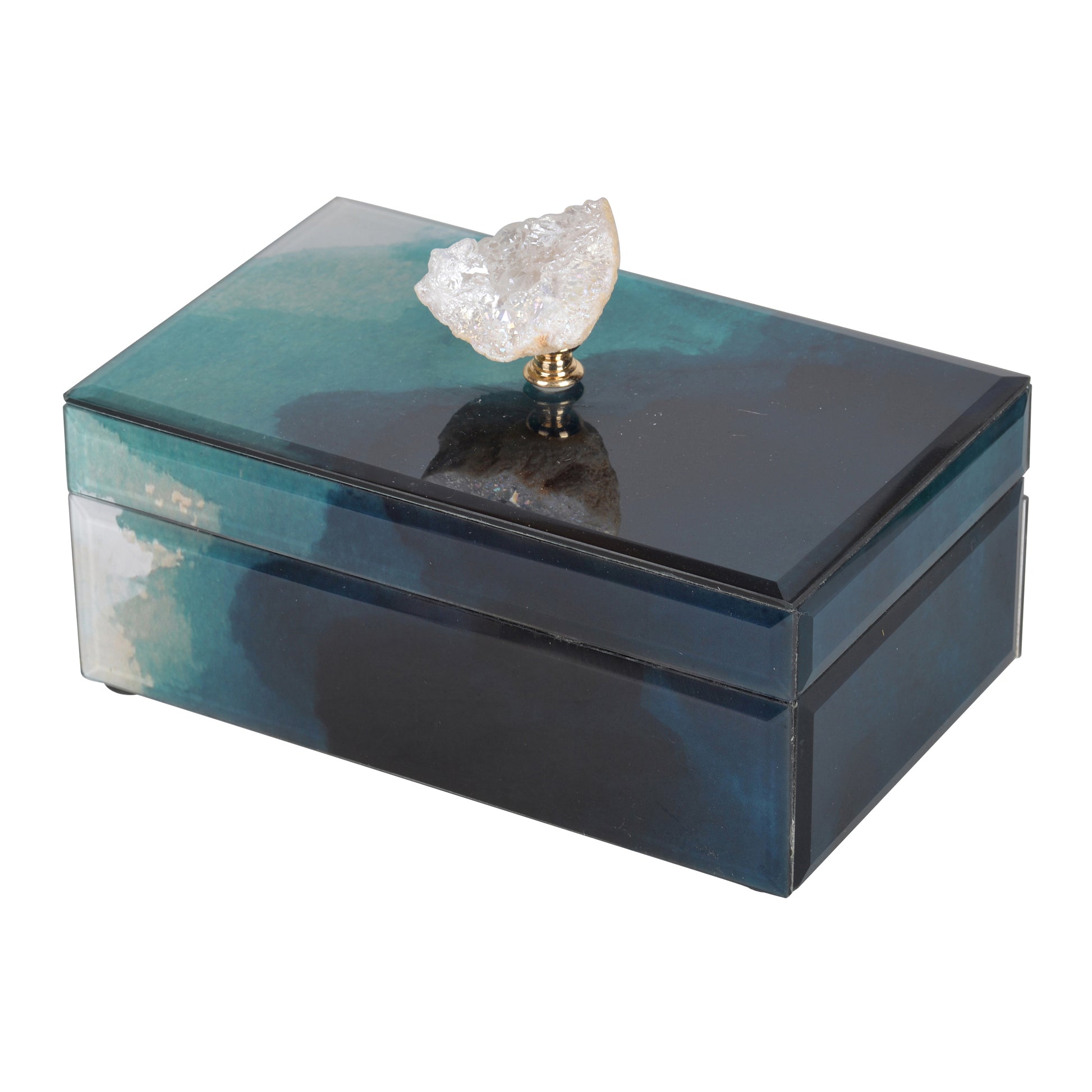 8.5" X 5" X 5" Bethany Aqua Jewelry Box, Stackable Decorative Storage Boxes With Lids Colorful Mdf Glass