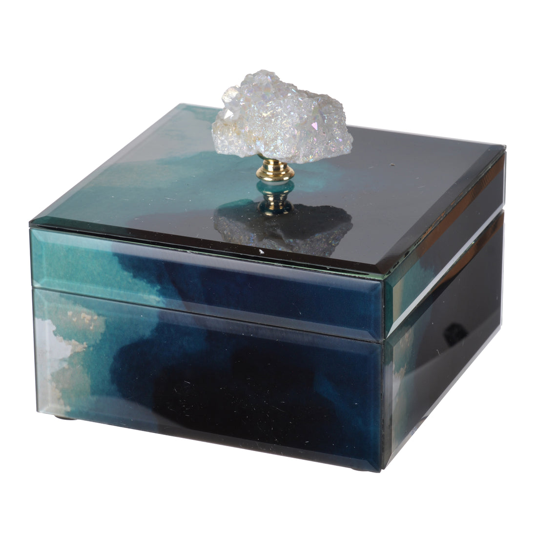 6" X 6" X 5" Bethany Aqua Jewelry Box, Stackable Decorative Storage Boxes With Lids Colorful Mdf Glass