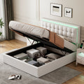 Queen Size Tufted Upholstered Platform Bed With Hydraulic Storage System,Pu Storage Bed With Led Lights,White White Pu