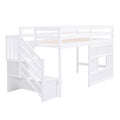 Twin Size Loft Bed With Storage Staircase And Window, White Box Spring Not Required Twin White Wood Bedroom Solid Wood Mdf