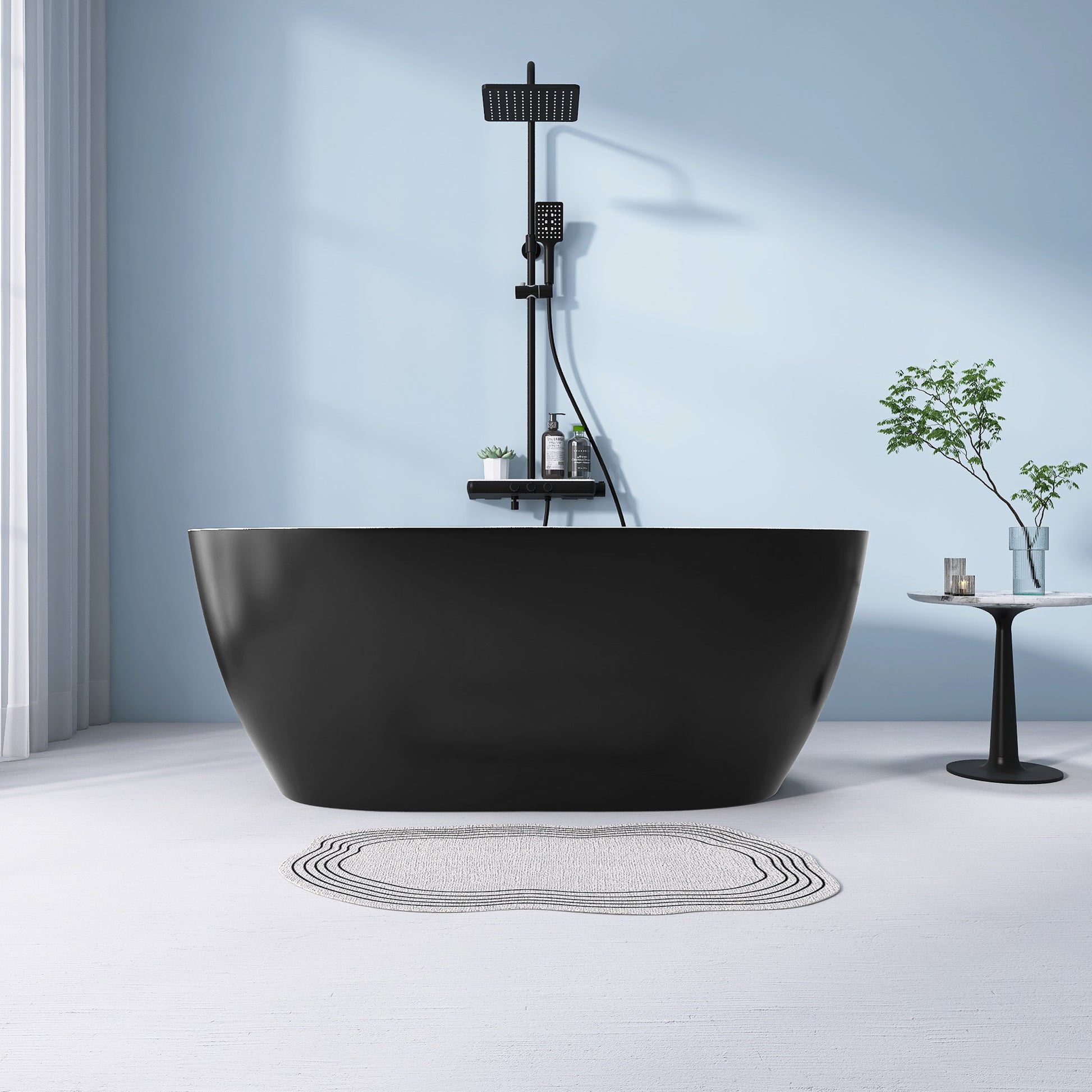 51" Acrylic Free Standing Tub Classic Oval Shape Soaking Tub Adjustable Freestanding Bathtub With Integrated Slotted Overflow And Chrome Pop Up Drain Anti Clogging Matte Black Matte Black Oval Bathroom Freestanding Tubs Polished Less Than 59 In Modern