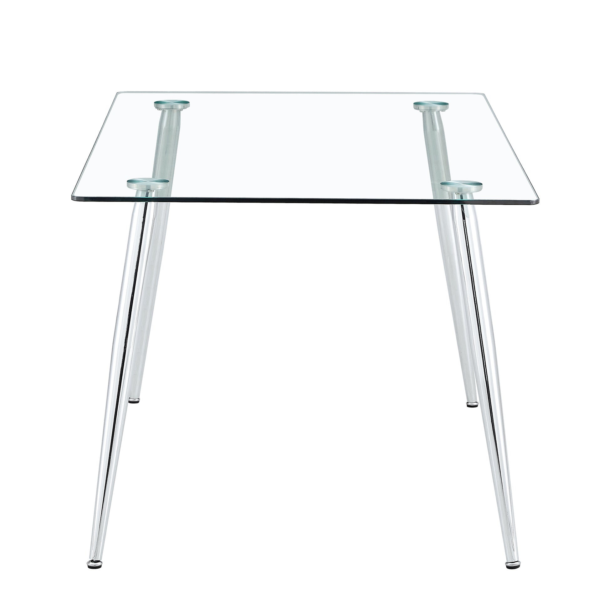 Modern Minimalist Rectangular Glass Dining Table, 0.4 Inch Thick Transparent Tempered Glass Tabletop And Silver Metal Legs, Suitable For Kitchens, Restaurants, And Living Rooms 63"*35.4"*30" Transparent Glass