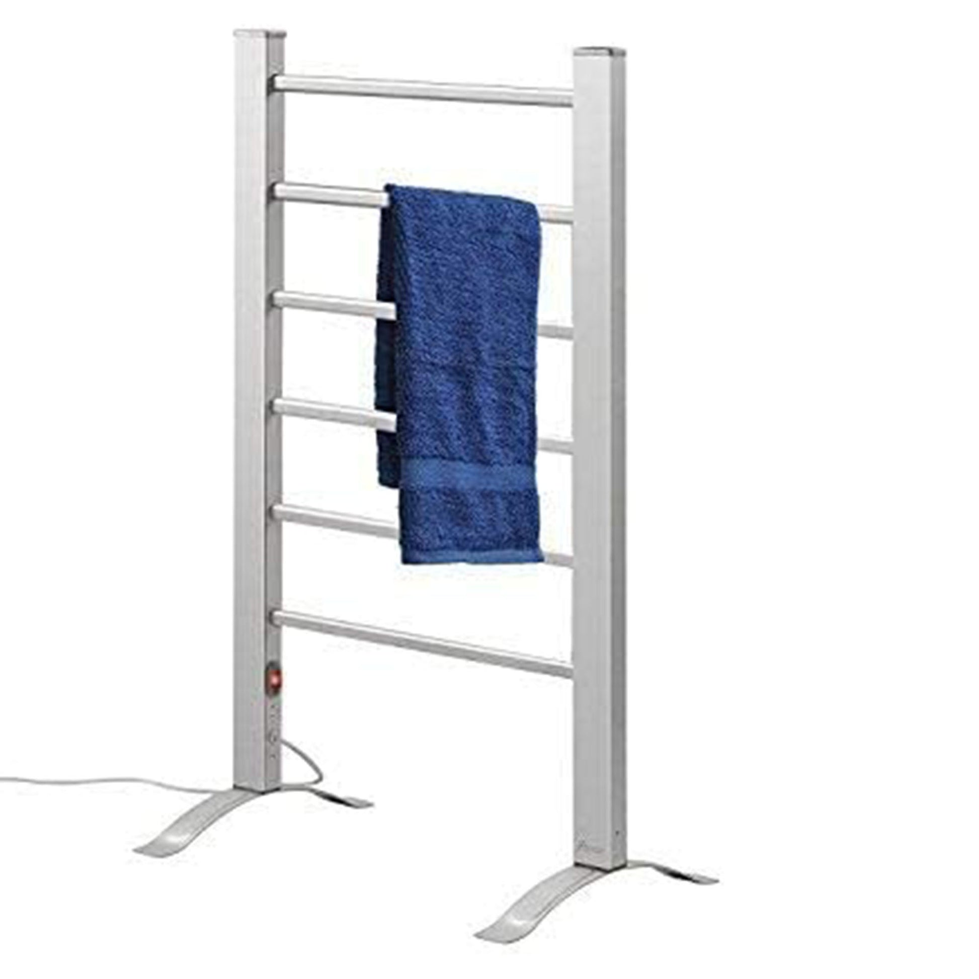 Electric Heated Towel Rack For Bathroom, Wall Mounted Towel Warmer, 6 Stainless Steel Bars Drying Rack Silver Aluminium