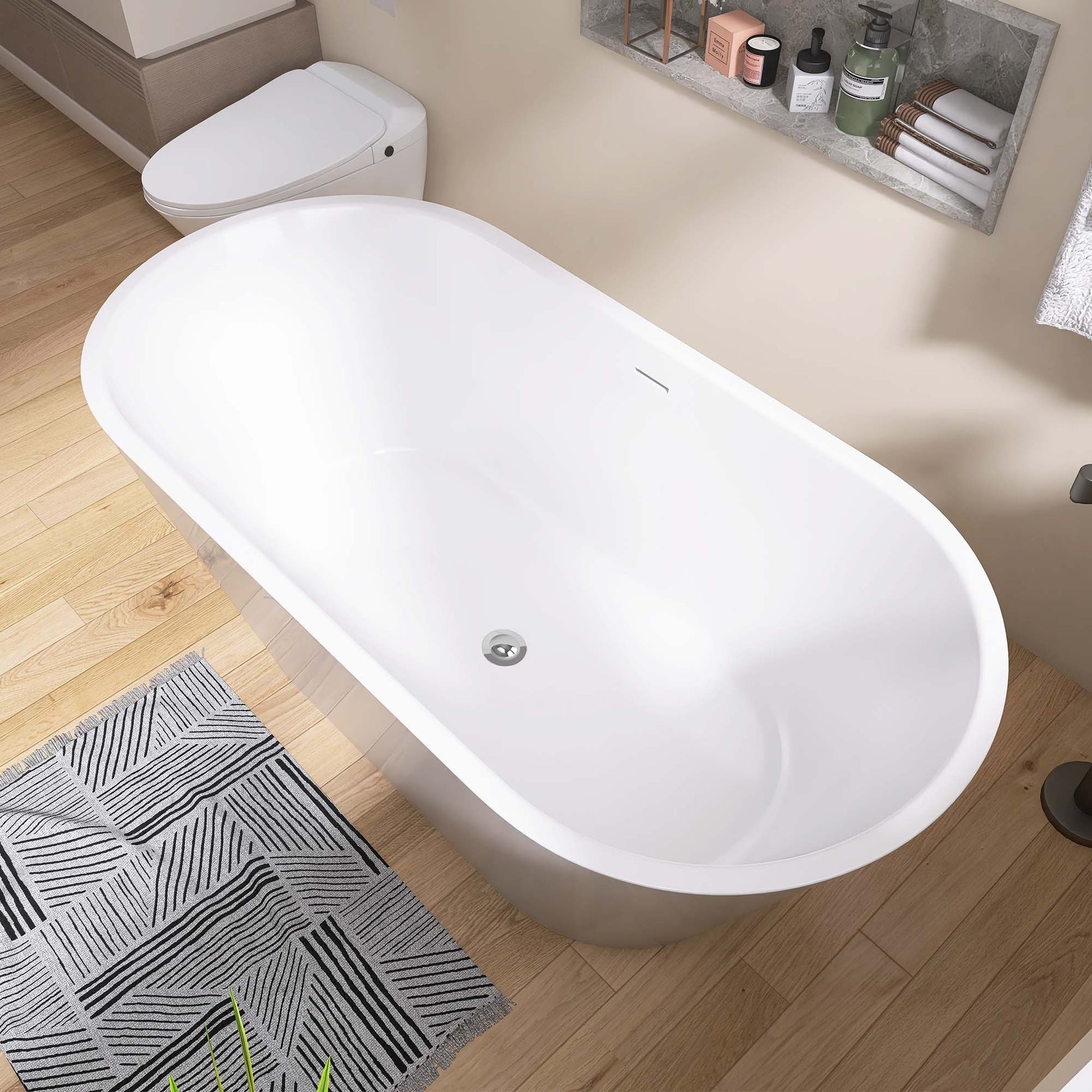 59" Acrylic Freestanding Bathtub, Gracefully Shaped gloss white-oval-bathroom-freestanding