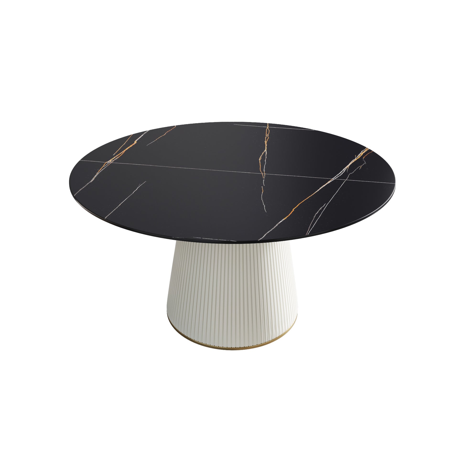 53.15 "Modern Black Artificial Stone Round Beige Plywood Pu Base Dining Table Can Accommodate 6 People. Not Including Chairs. Black Dining Room Plywood Sintered Stone