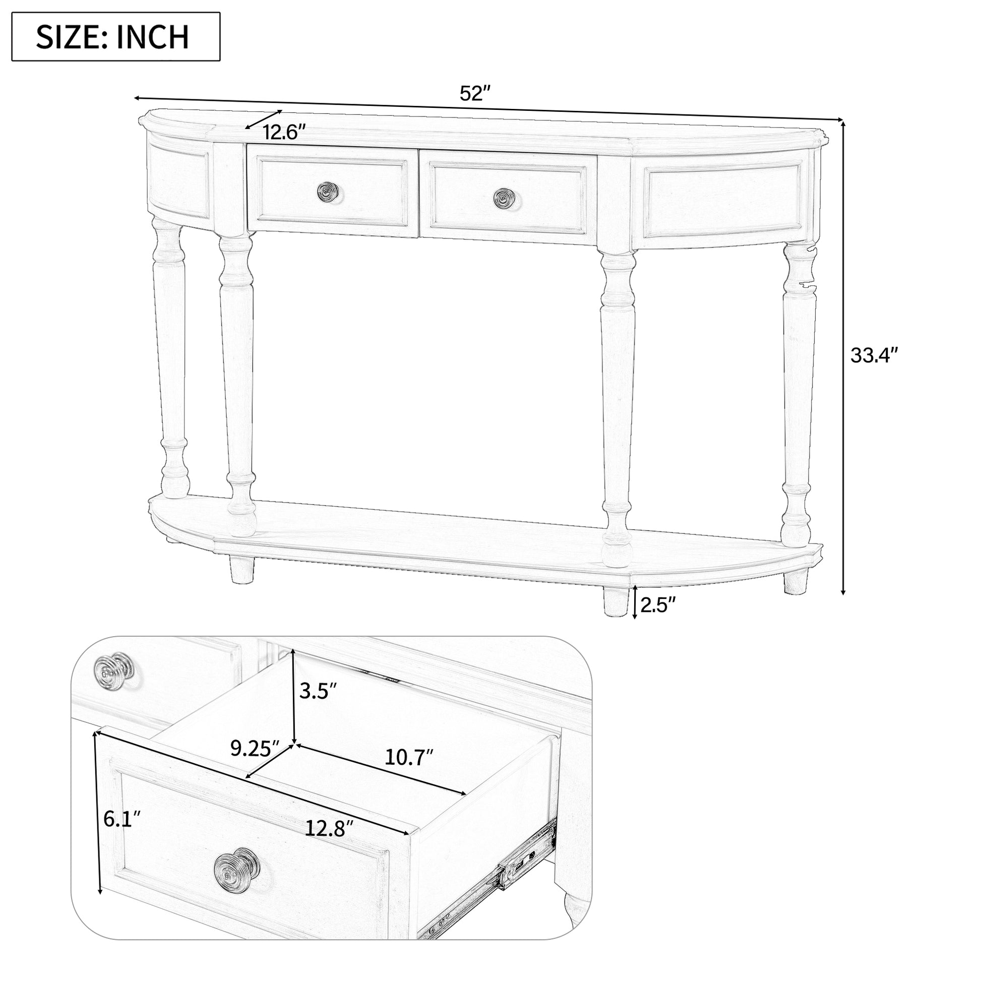 Retro Circular Curved Design Console Table With Open Style Shelf Solid Wooden Frame And Legs Two Top Drawers Espresso, Old Sku: Wf298768Aab Espresso Solid Wood