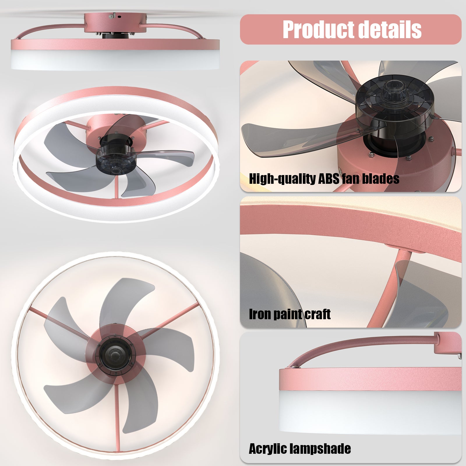 Ceiling Fans With Lights Dimmable Led Embedded Installation Of Thin Modern Ceiling Fans Pink Pink Modern Abs