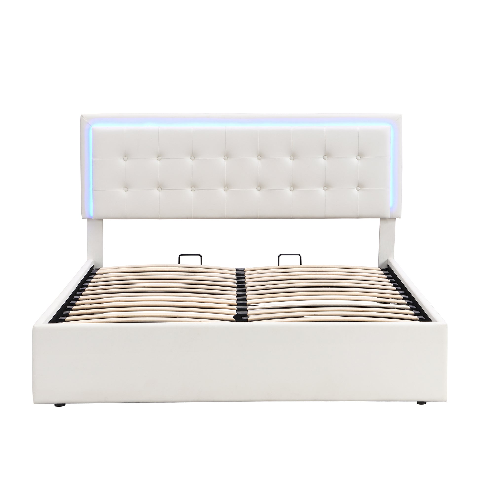 Queen Size Tufted Upholstered Platform Bed With Hydraulic Storage System,Pu Storage Bed With Led Lights,White White Pu