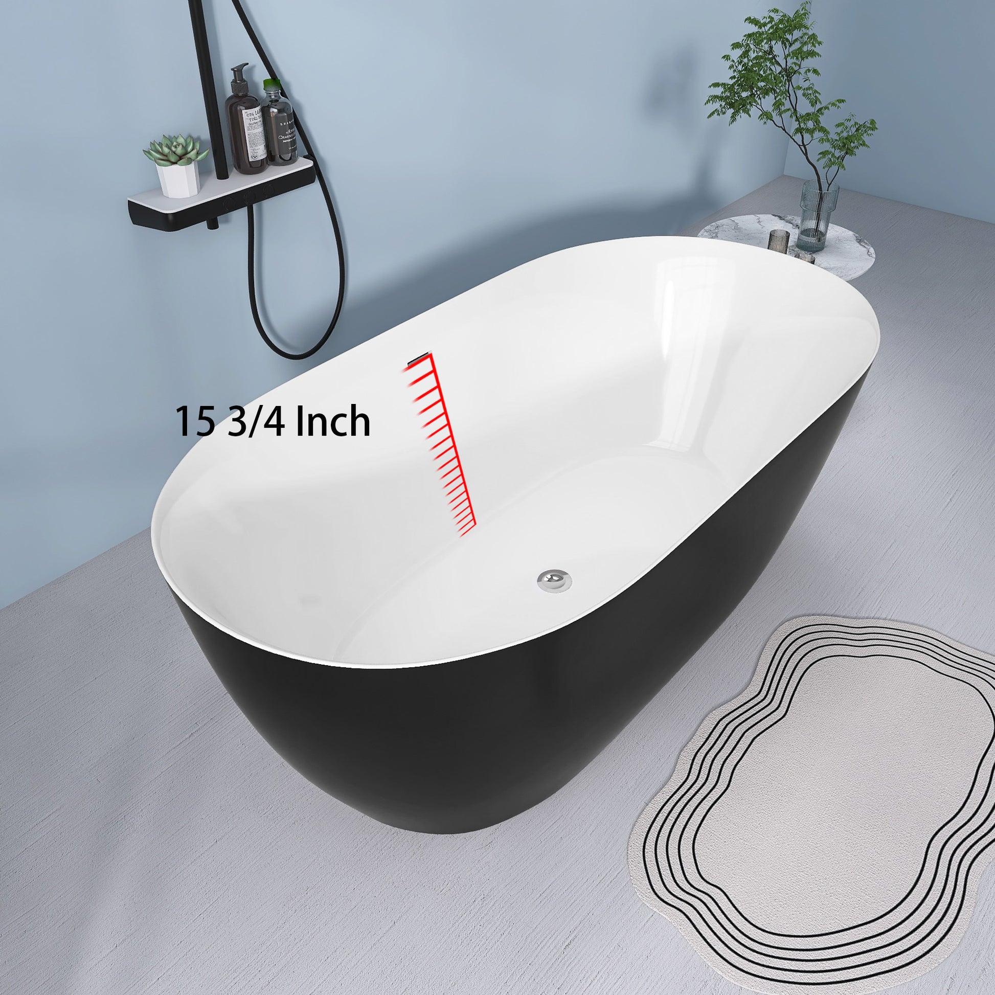 51" Acrylic Free Standing Tub Classic Oval Shape Soaking Tub Adjustable Freestanding Bathtub With Integrated Slotted Overflow And Chrome Pop Up Drain Anti Clogging Matte Black Matte Black Oval Bathroom Freestanding Tubs Polished Less Than 59 In Modern