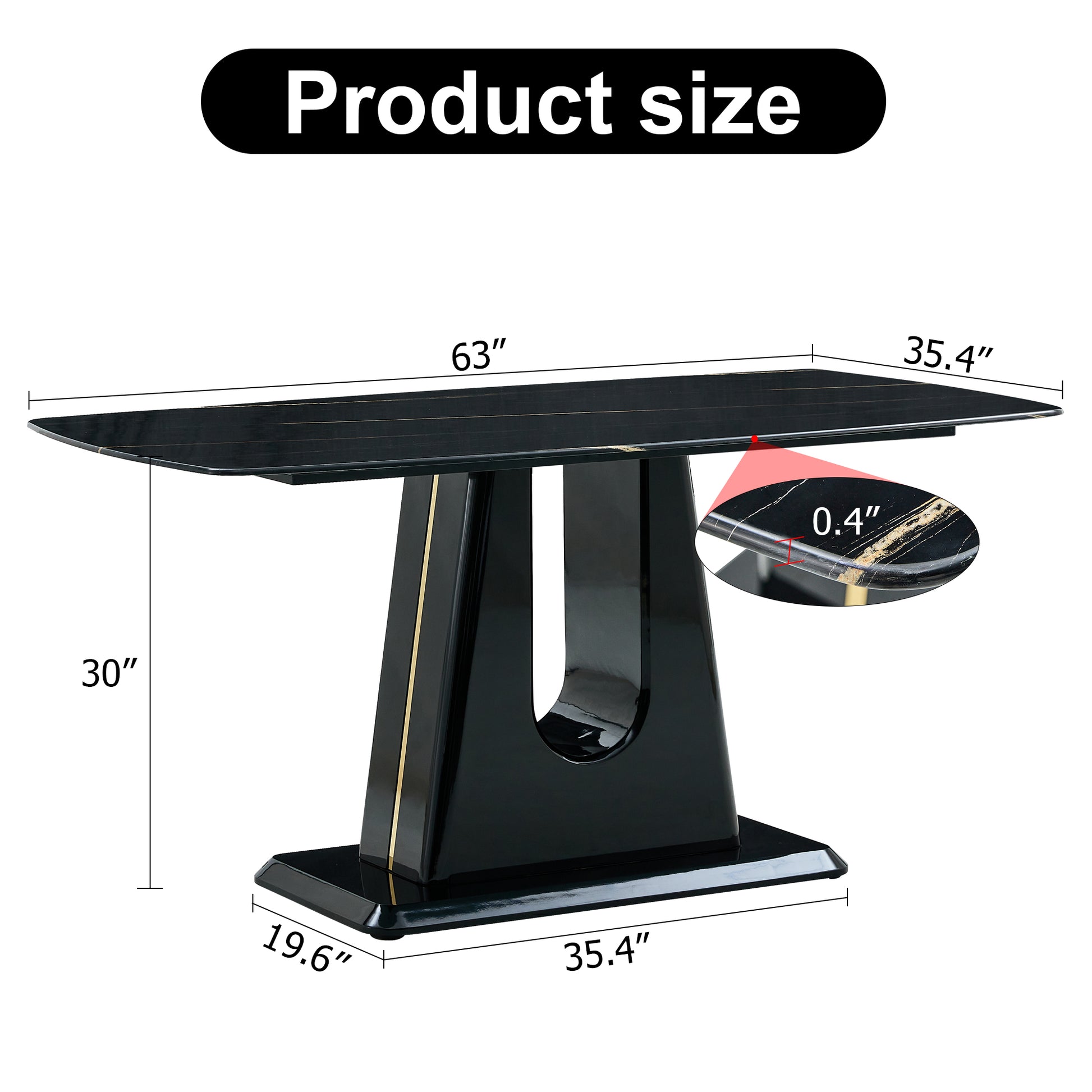 A Modern, Minimalist, And Luxurious Table. A Black Imitation Marble Tabletop With Mdf U Shaped Legs. Dining Table, Computer Table. For Restaurants And Living Rooms 63" * 35.4"* 30" F U Black Mdf Glass