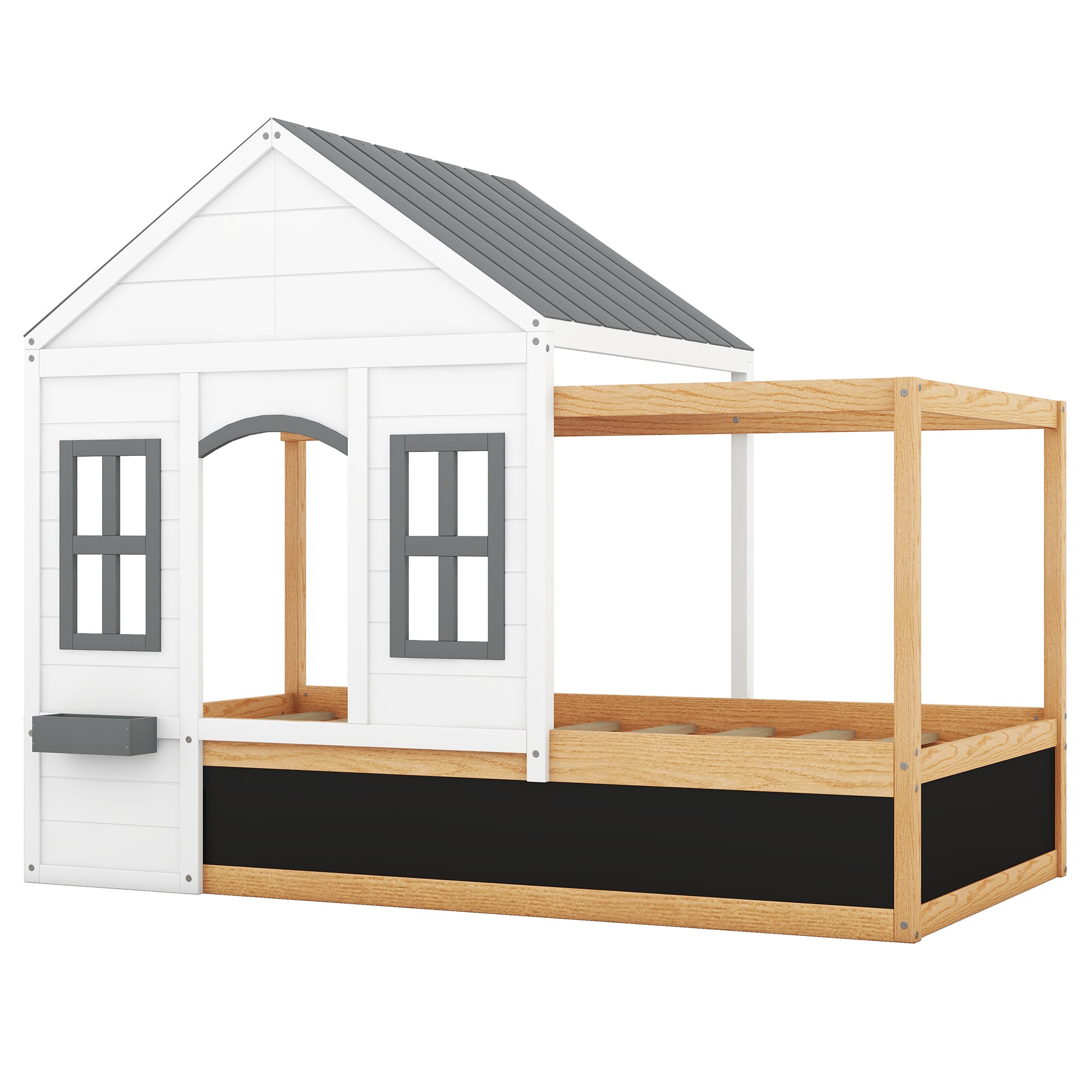 Twin Size House Shaped Canopy Bed with Black Roof and box spring not required-twin-white-wood-pine