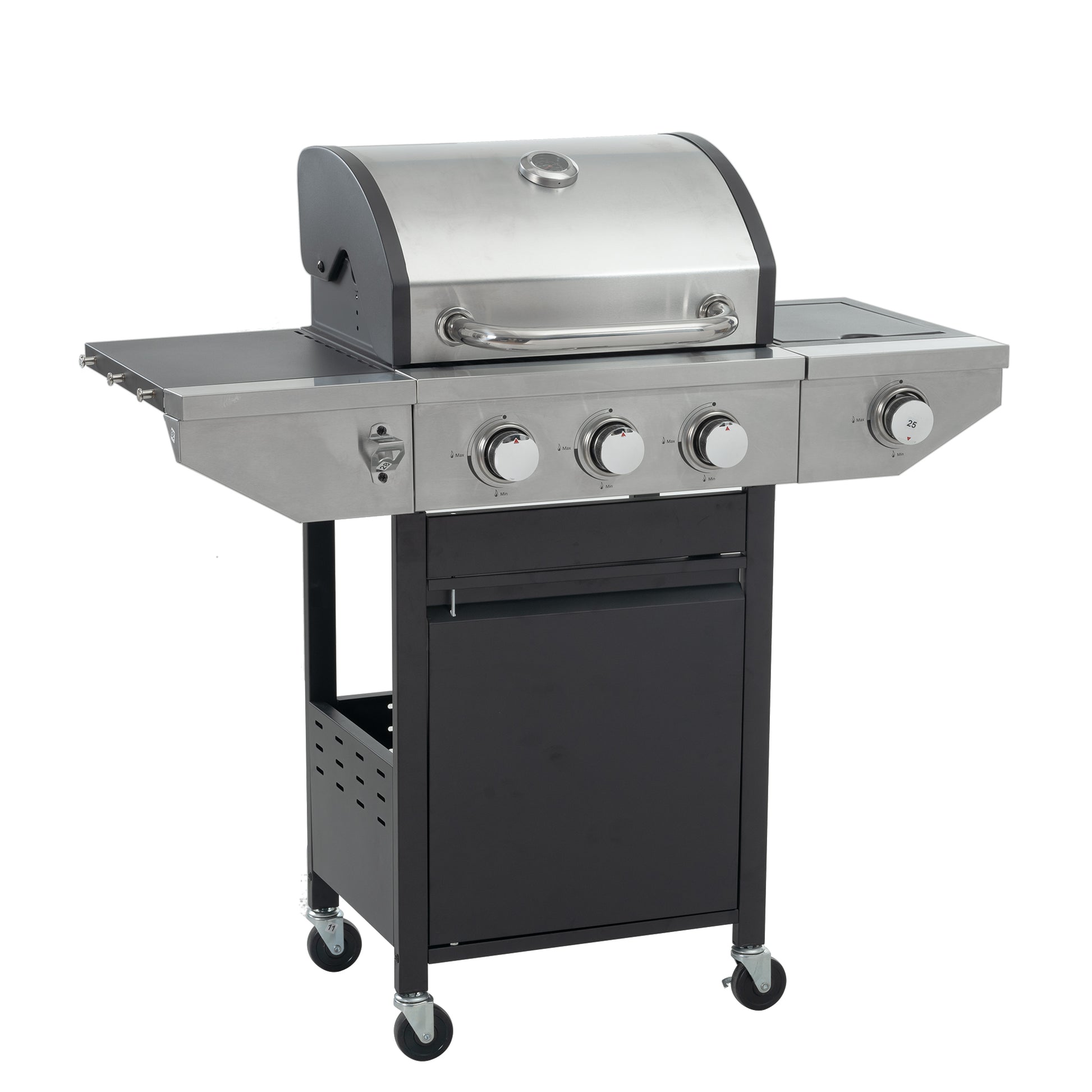 Propane Grill 3 Burner Barbecue Grill Stainless Steel Gas Grill With Side Burner, 37,000 Btu Outdoor Cooking, Patio, Garden Barbecue Grill, Black And Silver Silver Stainless Steel