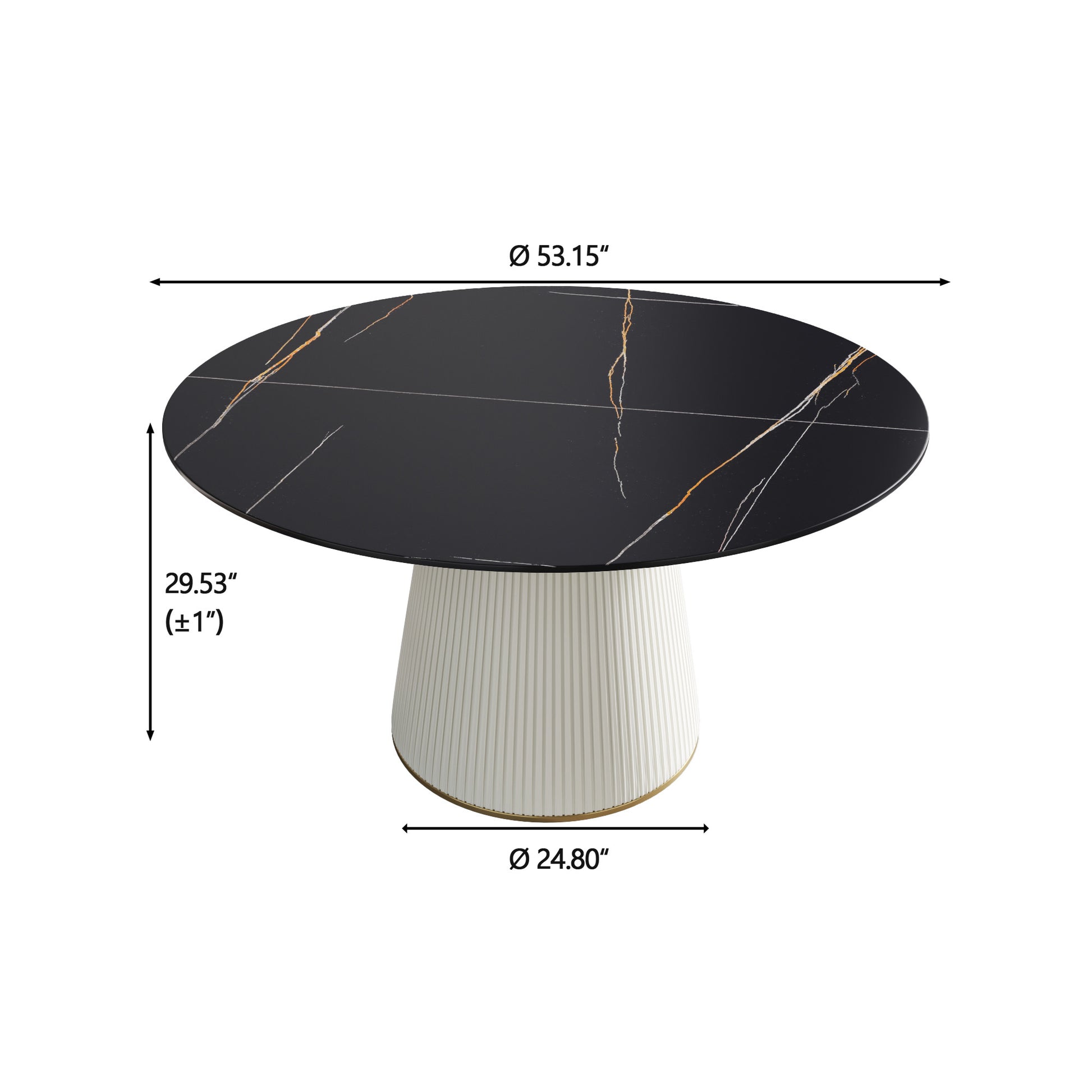 53.15 "Modern Black Artificial Stone Round Beige Plywood Pu Base Dining Table Can Accommodate 6 People. Not Including Chairs. Black Dining Room Plywood Sintered Stone