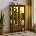 Curio Cabinet Lighted Curio Diapaly Cabinet With Adjustable Shelves And Mirrored Back Panel, Tempered Glass Doors Oak, 3 Tier , E26 Light Bulb Not Included Oak Mdf