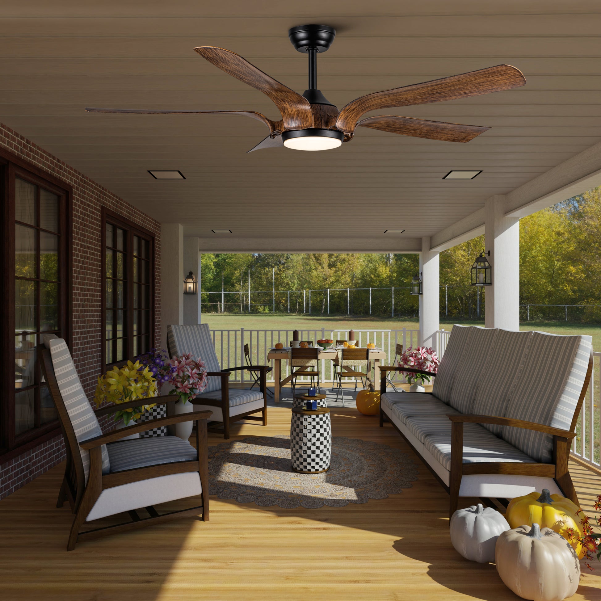 Smart 56" Integrated Led Ceiling Fan With Antique Brown Blades In Matte Black Fan Body Finish Antique Brown Abs