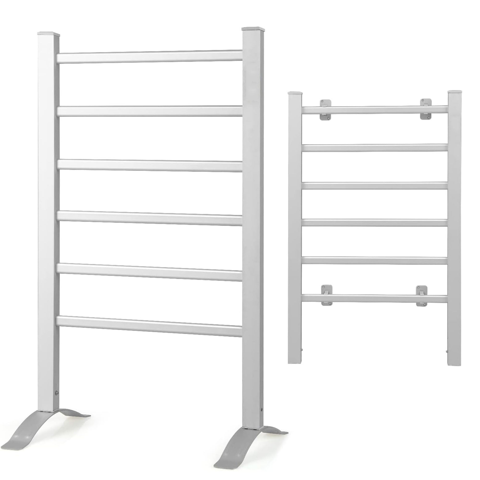 Electric Heated Towel Rack For Bathroom, Wall Mounted Towel Warmer, 6 Stainless Steel Bars Drying Rack Silver Aluminium